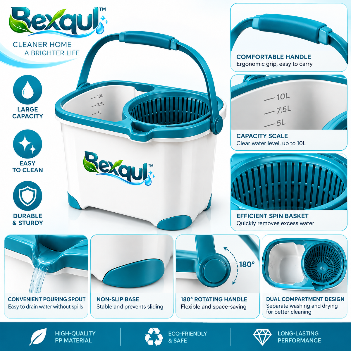 BEXQUL Spin Mop Bucket Set